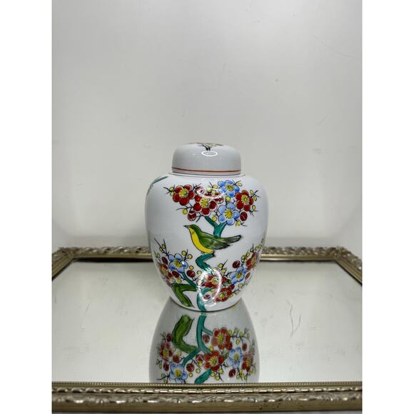 Hand Crafted Japenese Lidded Ginger Jar Bird Floral Motiff - Picture 3 of 10
